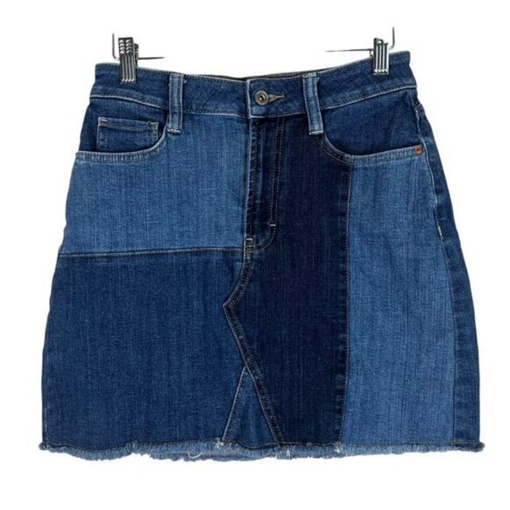 Arizona Mini Jean Skirt Juniors 7 Medium Wash Patchwork Colorblock Y2K Retro 90s